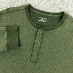 UNTUCKit Mens Thermal Henley XXL Green Long Sleeve Schrock Snap Up Shirt Stretch - Picture 1 of 12