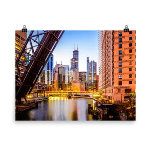 Chicago Skyline Wall Art Print: Cityscape Home Decor Unframed Sears Tower Poster - Picture 1 of 8