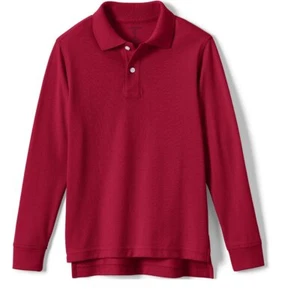 LANDS' END LITTLE KIDS SCHOOL UNIFORM LONG SLV PERFORMANCE MESH POLO SHIRT:  RED - Picture 1 of 4