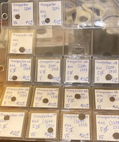 Large Lot of 15 VERY old coins Tranquebar 1694-1730 India-Danish Cover
