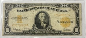 1922 $10 Dollar Bill Gold Certificate Large Size Note Gold Seal - Picture 1 of 2