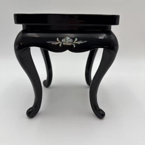 Vintage Asian Mother of Pearl Inlaid Decorative Stand Black Lacquer Floral - Picture 1 of 10