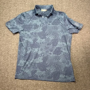 KJUS Golf Polo Large Men Shirt Blue Tropical Leaf Pattern Performance Breathable - Picture 1 of 8
