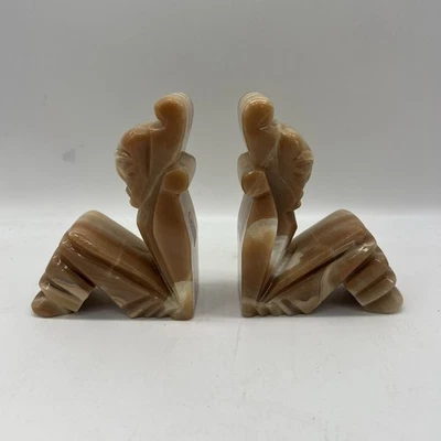 Vintage Hand Carved Set Onyx Marble Stone Book Ends Statue Mexican Tribal Aztec - Image 1 of 4