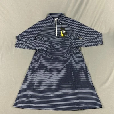 Vestido de golfe FootJoy proteção solar LS pequeno listrado de náilon marinho novo com etiquetas MSRP $145 - Imagem 1 de 4