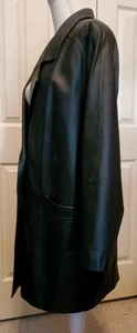 Preston & York Damen Schwarz Vintage Leder Long Jacke Mantel Klassisch Gr. S LESEN! - Bild 1 von 18