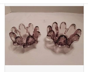 Vintage Murano Plum Glass 2 Small Bowl. Art. Hand-blown Pinched Edges  - Picture 1 of 2