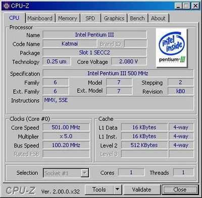 INTEL PentiumIII 500 MHz Slot1 Katmai No Cooler Used Normal Product - Image 1 of 4