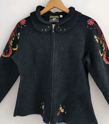 Norlender Norwegian Cardigan Janne Black Wool Felted Embroidered Zip Jacket S - Image 1 of 4