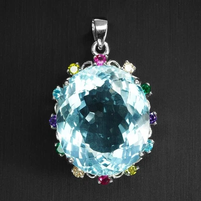 Pingentes artesanais de prata esterlina 925 azul água-marinha bebê 27,60 ct feitos à mão - Imagem 1 de 4