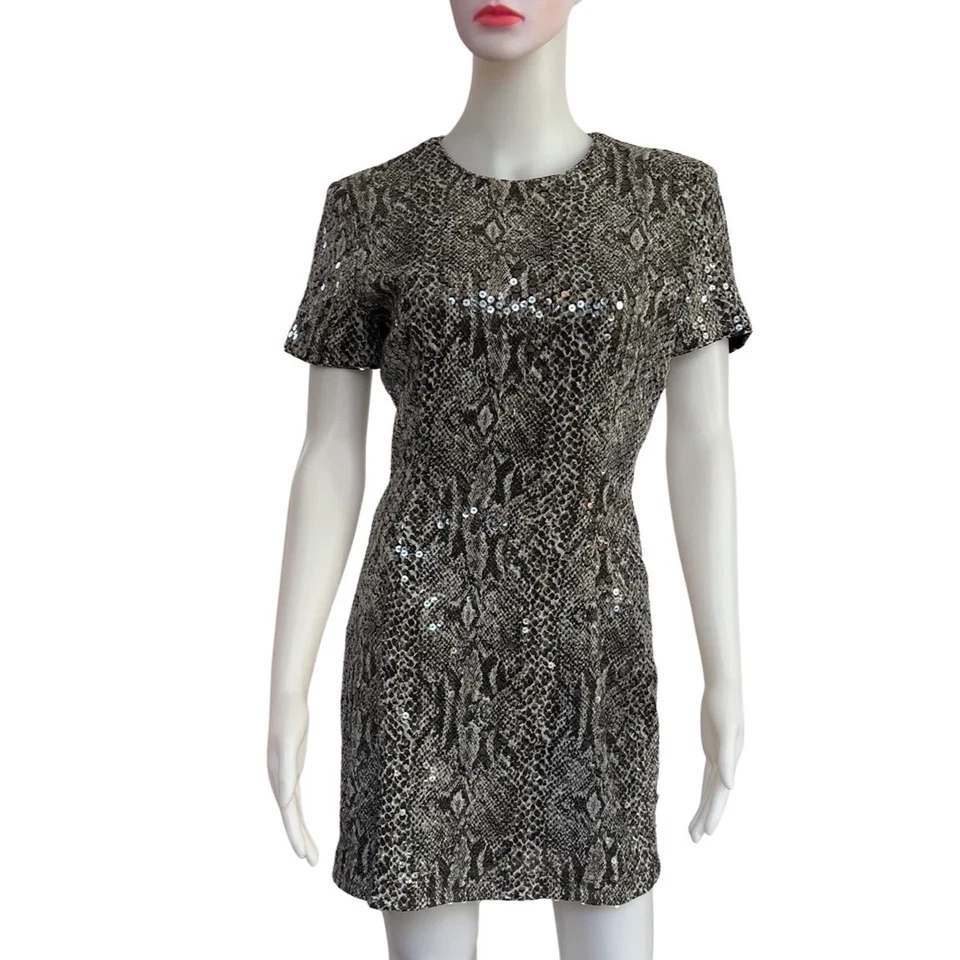 Mini Vestido Vintage Años 90 Lillie Rubí Gris Plata Lentejuelas Estampado Serpiente Talla 6 Foto 1 de 4