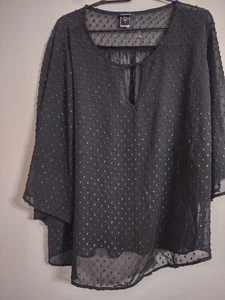 Torrid strukturiertes Chiffon Glockenärmel Top Größe 1 transparentes Shirt schwarz und gold - Bild 1 von 6