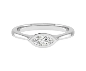 Anillo de boda de diamantes cultivados en laboratorio con certificación IGI de oro blanco de 14 quilates talla marquesa de 1,00 quilates - Imagen 1 de 8