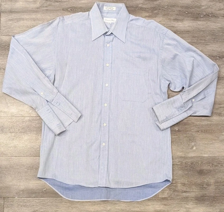 Camisa de vestir Christian Dior Monsieur vintage azul abotonada para hombre talla 16 32-33 Foto 1 de 4