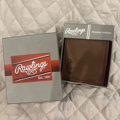 Rawlings Two Strikes Bifold Genuine Leather Wallet Billfold Brown NWT - Image 1 of 4