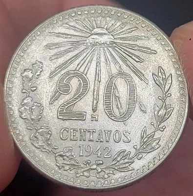 1942 - 20 Centavos Mexico Silver .720 Coin - Uncirculated  #185 - Image 1 of 4