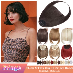 Neat Wispy Bangs Side Fringe Brown Natural Hair Extension Front Hair Piece Clip - Picture 1 of 65