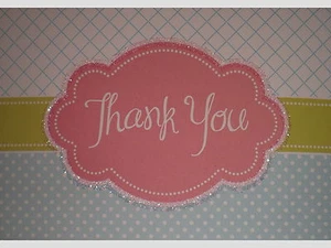 Glittered Pink/Green/Blue Thank You Note Cards w/ Envelopes - Picture 1 of 1