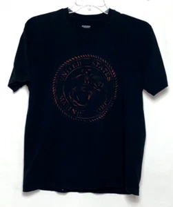 US Marine Corps Distressed Seal w/ Red Print T-shirt Size M Black B42*O - Picture 1 of 4