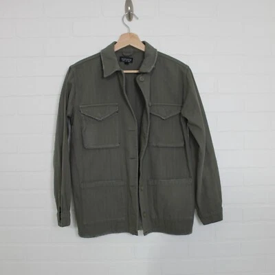 Chaqueta ligera envejecida verde oliva TopShop para mujer talla 2 100 % algodón EE. UU. Foto 1 de 4