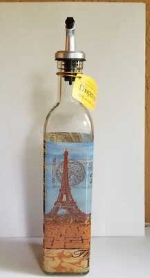 Paris Glass Hand Painted  By Grant Howard Oil and Vinegar Cruet 16 oz New - Image 1 of 4