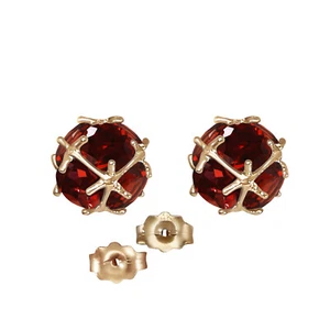 14K. SOLID GOLD STUD EARRINGS WITH NATURAL GARNETS (Yellow Gold) - Picture 1 of 5
