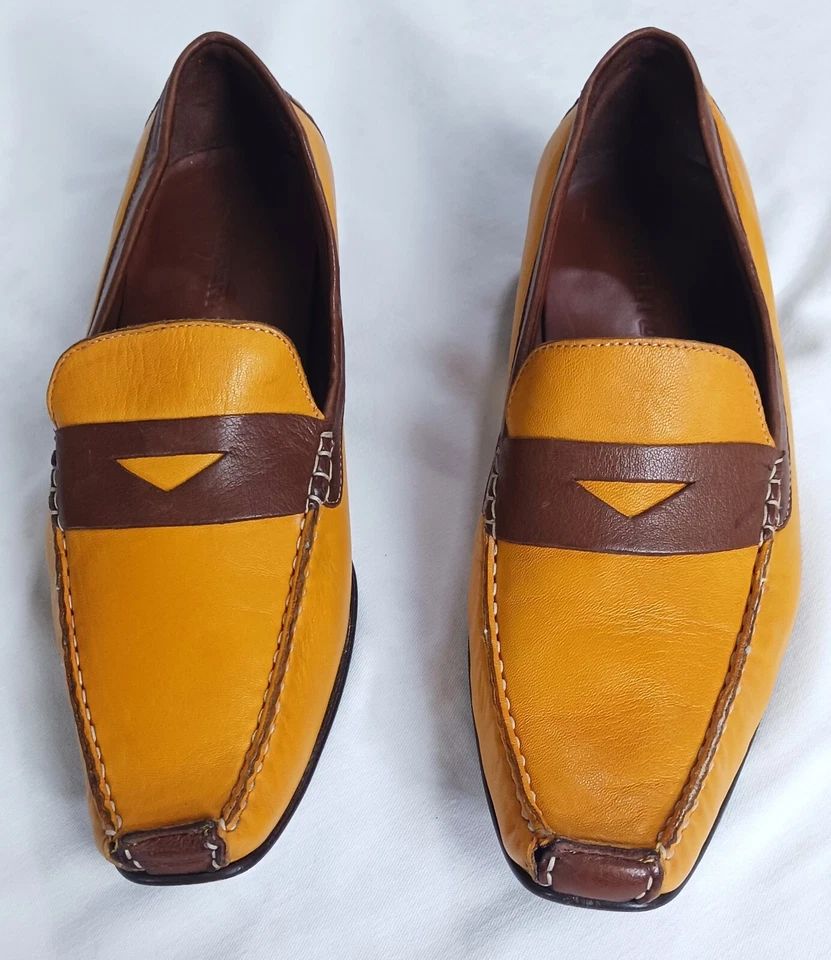 Robert Zur 女式乐福鞋,美国尺寸 10.5,金色和 Umber,柔软真手套皮革  — 第 1/4 张图片