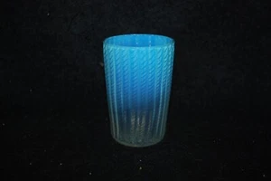 BEAUTIFUL VICTORIAN BLUE TO CLEAR BLUERINA OPALESCENT ZIPPER TUMBLER 1880'S - Picture 1 of 5