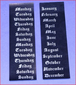 ITHACA CALENDAR CLOCK ROLLER STRIPS ITALIC STYLE SILVER & BLACK FOR MODELS 3 1/2 - Picture 1 of 1