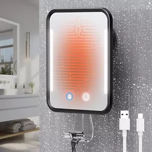 Heated Shower Mirror Fogless for Shaving with Light, 5000Mah Rechargeable Batter - Picture 1 of 12
