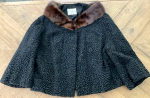 Vintage black Ribbon Knit short Jacket w/mink collar Edward Malley Co. New Haven - Picture 1 of 15