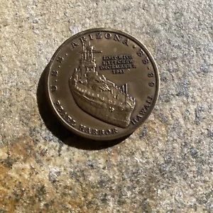 USS ARIZONA NATIONAL MEMORIAL PEARL HARBOR HAWAII BRONZE CHALLENGE COIN - Picture 1 of 2