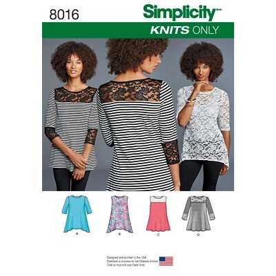 SIMPLICITY 8016 KNIT TOPS Misses Sewing Pattern Sizes XXS-XXL  4 - 26 KNITS ONLY - Image 1 of 4