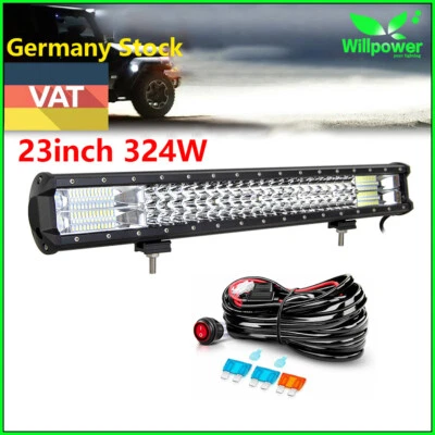 23inch 324W Driving LED Work Light Bar For 4WD Car Truck SUV Off road +Harness - Image 1 of 4