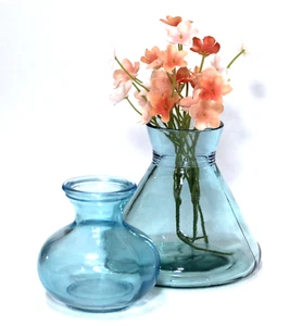 Small Glass Bottle Vases Aqua Blue Set 2 - Picture 1 of 8