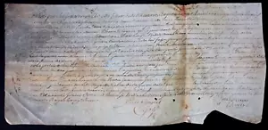 1741 antique parchment document manuscript 18th calligraphy signed leaf 15x34cm - Picture 1 of 8