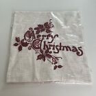 Pottery Barn Merry Christmas Embroidered Pillow Cover 20” Ivory Red Holiday New