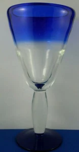 Hand-blown COBALT BLUE TRIM Tall Large Goblet Glass VG - In Australia - Picture 1 of 5
