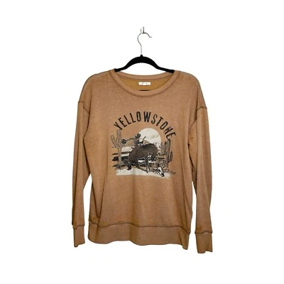 Maurices Mustard Yellow Western Yellowstone Graphic Sweatshirt Medium Women’s - Image 1 of 4