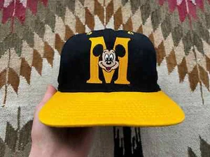 90s Vintage Disney Mickey Mouse Snapback Hat Cap Black Yellow Made in USA - Picture 1 of 9
