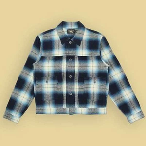 RRL Double RL Blue Shadow Plaid 100% Cotton Flannel Type 2 Trucker Jacket M - Picture 1 of 7