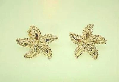 13.5MM SOLID 14K YELLOW GOLD DC TEXTURED HAWAIIAN STARFISH POST STUD EARRINGS - Image 1 of 2