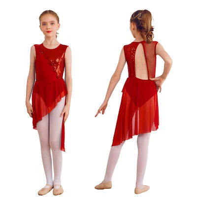 Girl Lyrical Dance Dress Lace Embroidery Leotard One Shoulder Modern Dancewea - Image 1 of 2