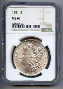 1881 Morgan Silver Dollar NGC MS 61 - Picture 1 of 4