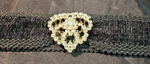 Vintage Gutos West Germany Belt Black 32" Stretch Gold Tone Rhinestone Buckle - Picture 1 of 9