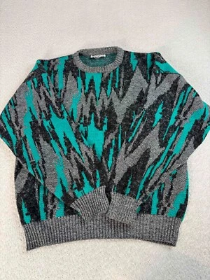 Santana Ltd Mens Aztec Knit Crewneck Geometric Pullover Blue Green Sweater XL - Imagem 1 de 4