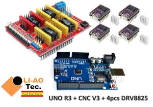 UNO R3 + CNC Shield V3 Expansion Board + 4pcs DRV8825 Stepper Motor Driver - Foto 1 di 10