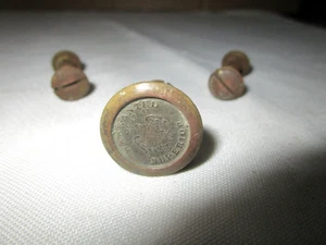 Vintage 1887 Warranted Superior 13/16" brass handsaw medallion and button set - Picture 1 of 3