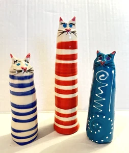 KMM Kunstkeramik 3er Set asymmetrisch geschwungene Katzen bunt skurril abstrakt - Bild 1 von 10