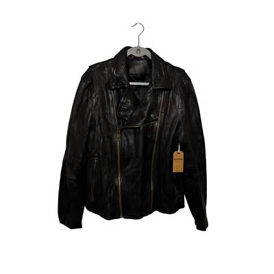 Chaqueta de Moto True Religion Negra Piel de Cordero Genuina Doble Cremallera Rara Mediana Foto 1 de 4